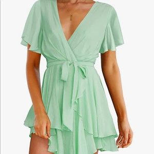 Mint Green Flowy V-Neck Dress